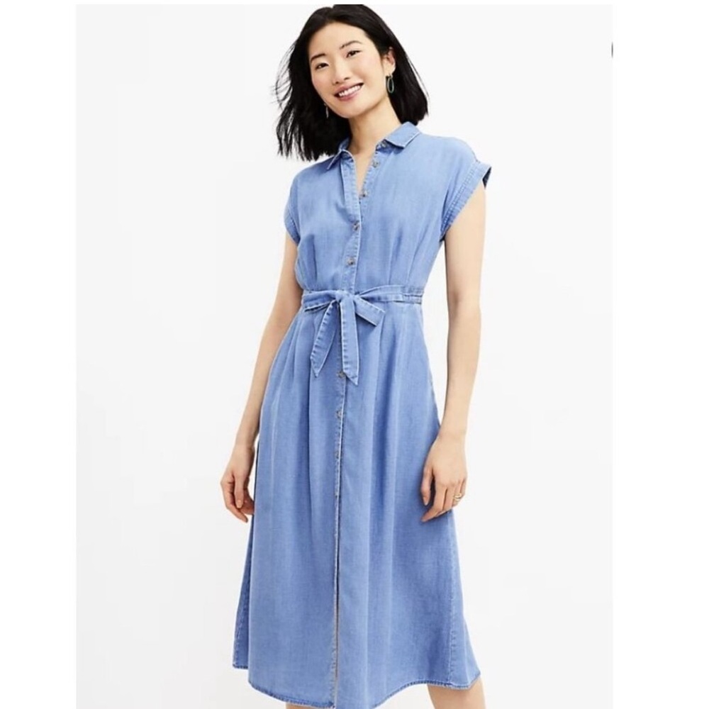 LOFT Light Blue Midi Dress chambray 0